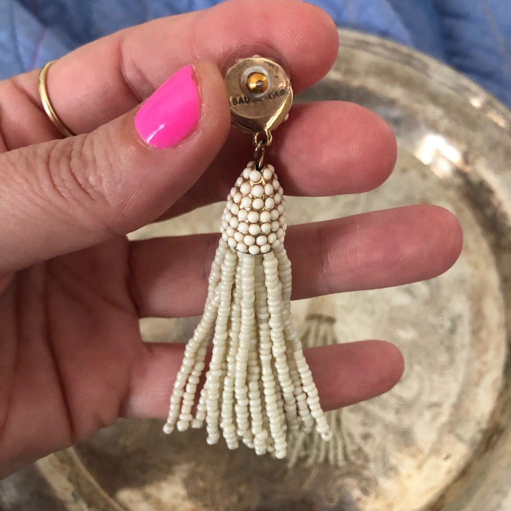 Baublebar white beaded tassel earrings